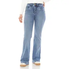WADOS - JEANS FLARE TIRO ALTO PRETINA BASICA 1 BOTON PUSH UP BORDADO
