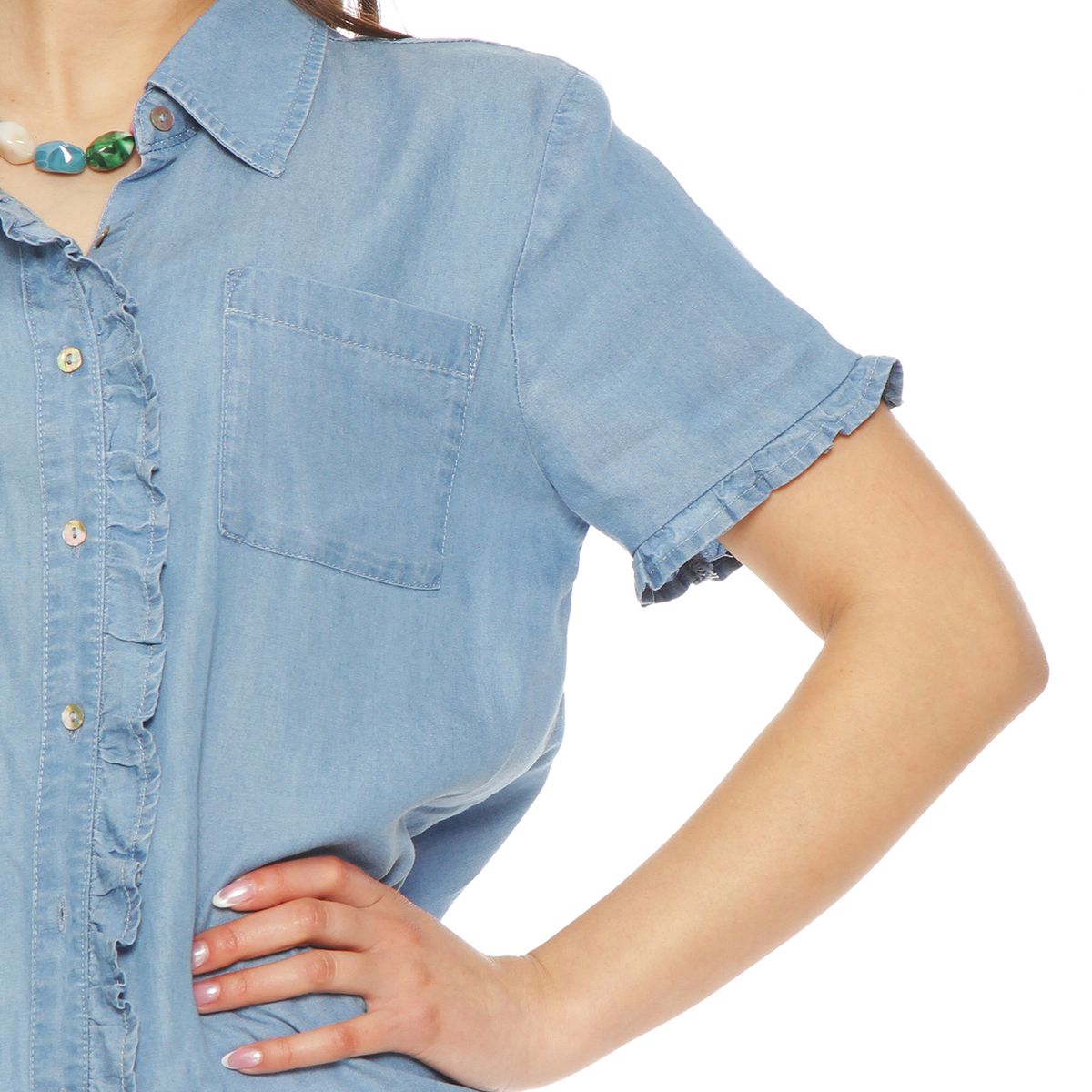 WADOS - BLUSA MANGA CORTA LYOCELL DELANTERO RUCHAS BOLSILLO PARCHE