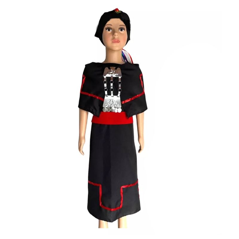 MORLAN - Traje Tipico Vestimeta Mapuche Para Niña Con Faja Roja
