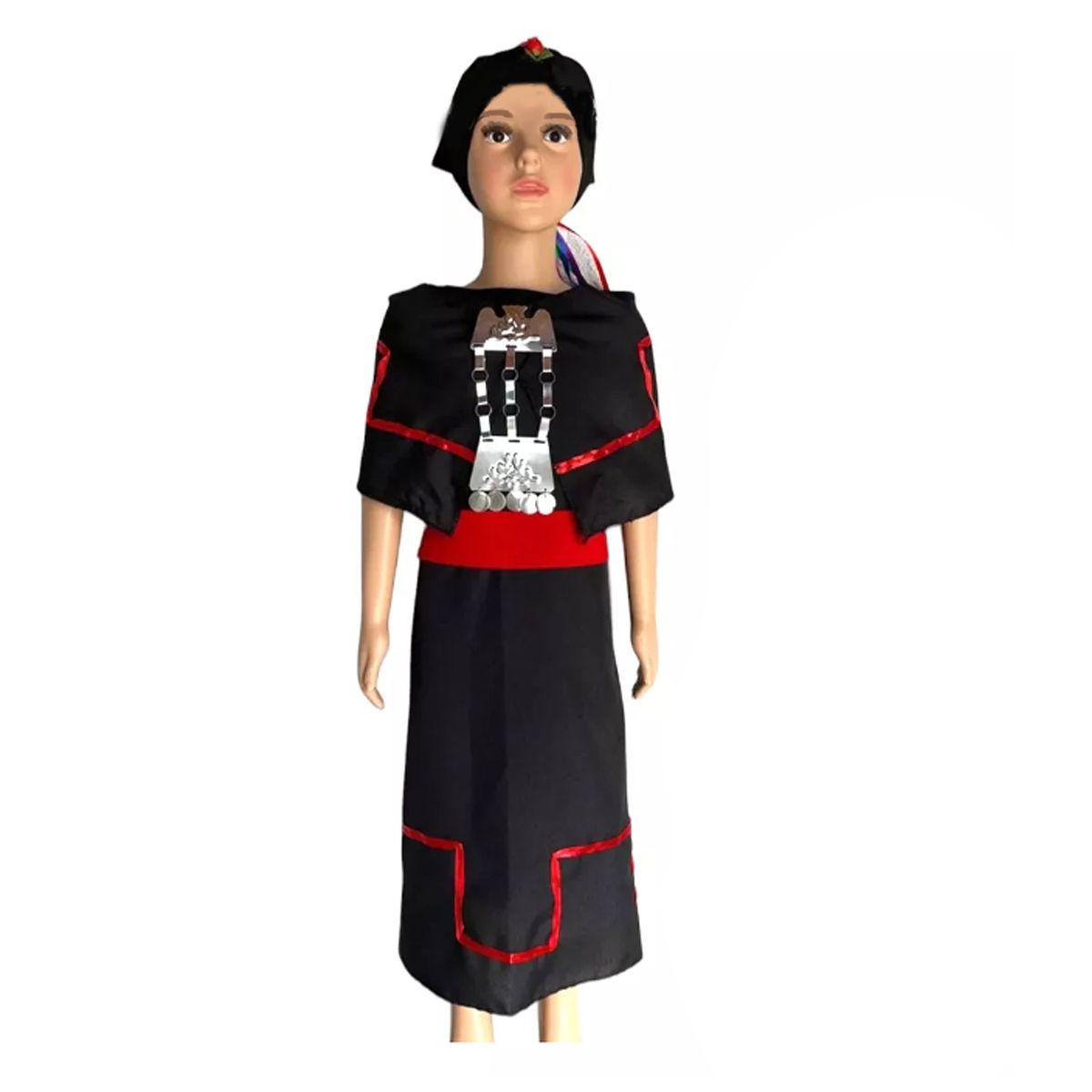 MORLAN - Traje Tipico Vestimeta Mapuche Para Niña Con Faja Roja