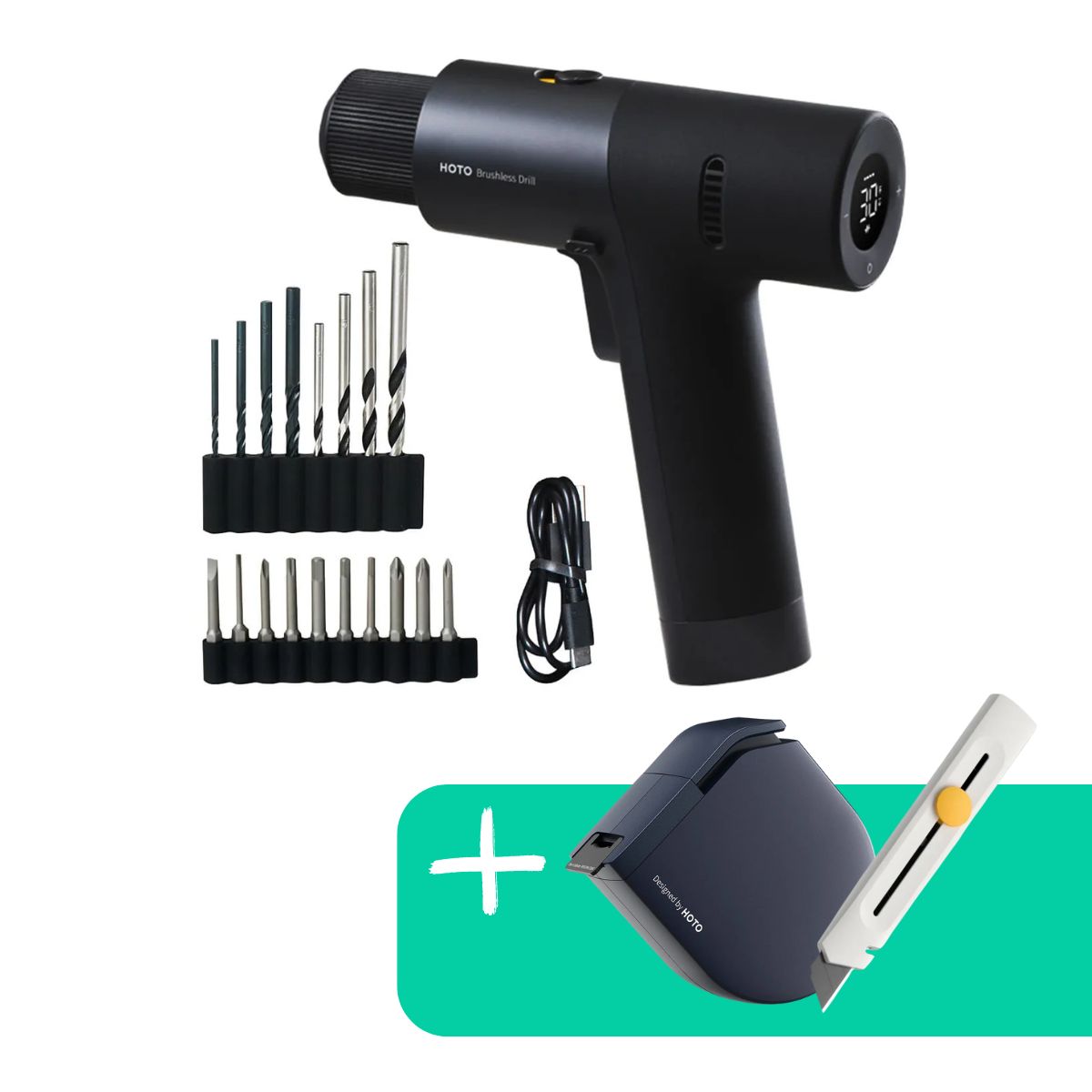 HOTO - HOTO Taladro Inalámbrico + Cartonero + Huincha Autobloqueo