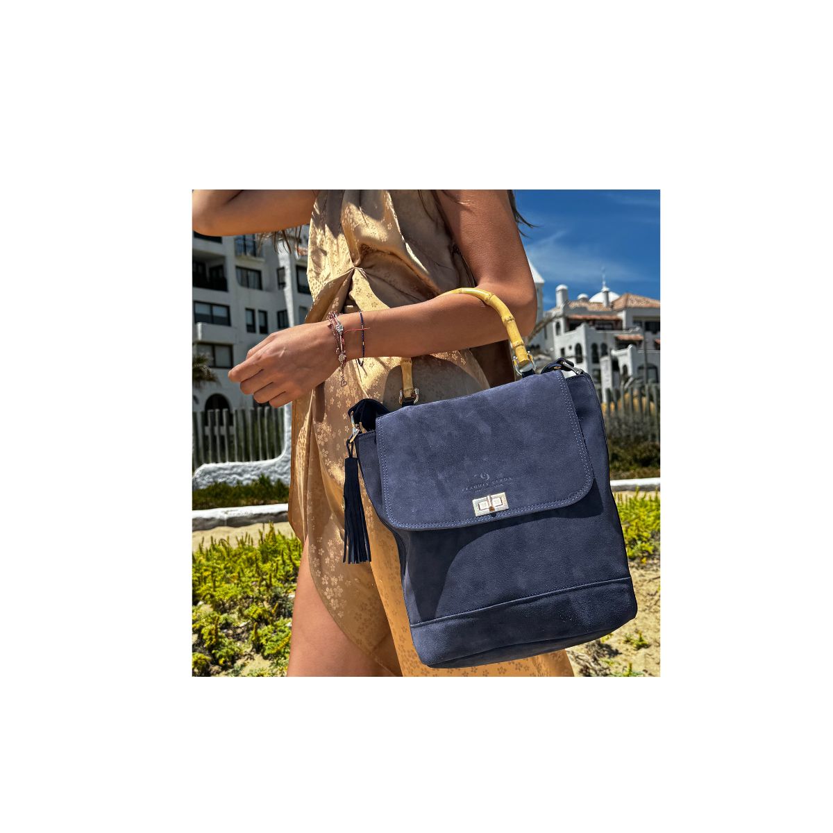 CLAUDIA CERDA - Sara Bag Blue hermosa y exclusiva cartera en reno agamuzado azul
