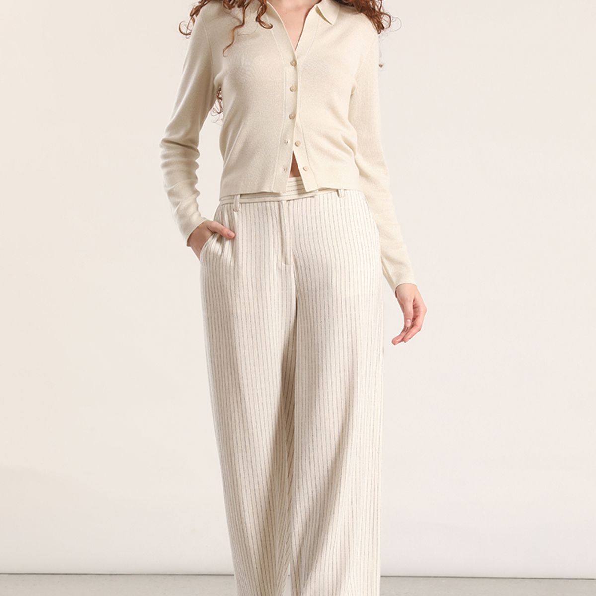 LIOLA - Pantalón ancho lino liola mujer beige