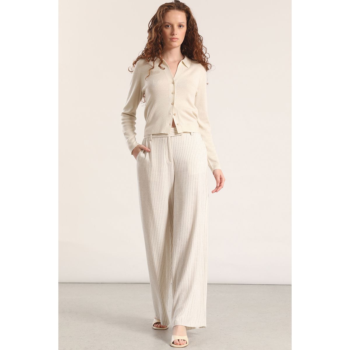 LIOLA - Pantalón ancho lino liola mujer beige