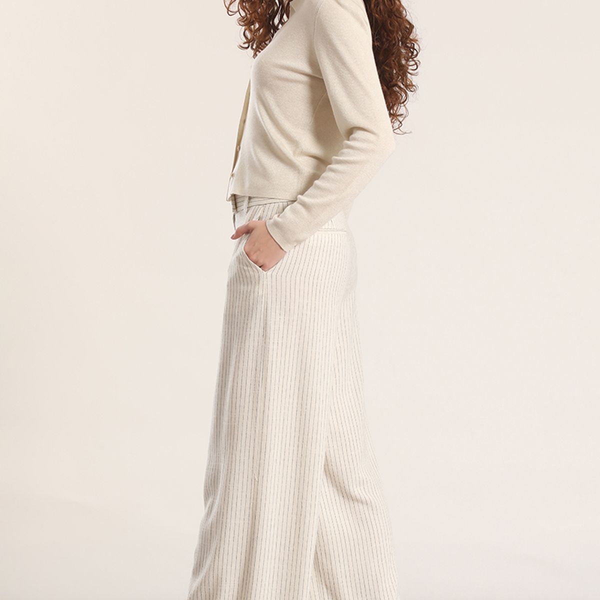 LIOLA - Pantalón ancho lino liola mujer beige