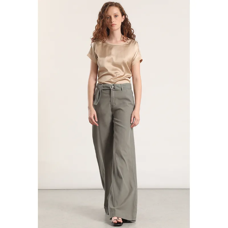 LIOLA - Pantalón palazzo lino liola mujer militar
