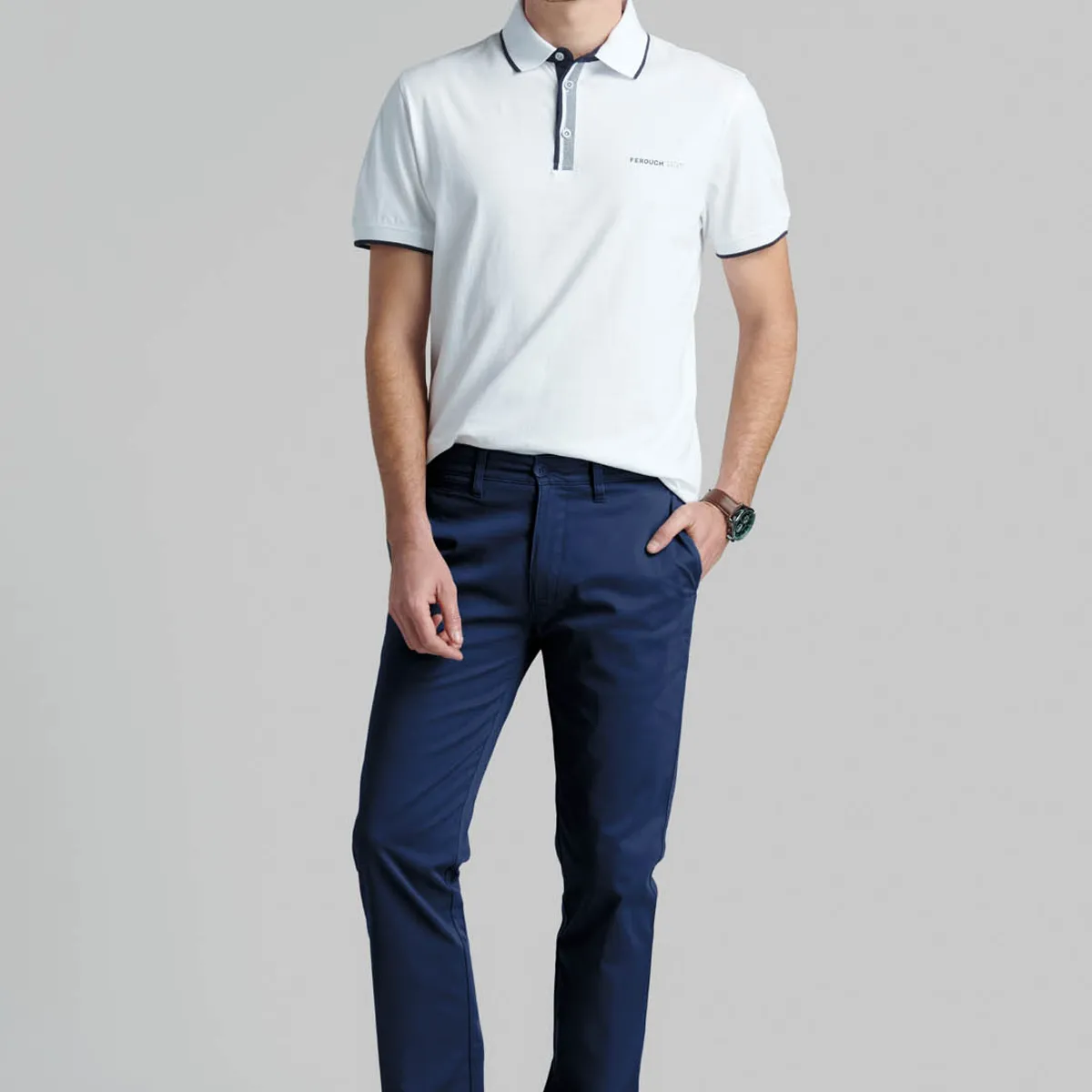FEROUCH - Pantalón Twill Slim /31 Business Azul Ferouch