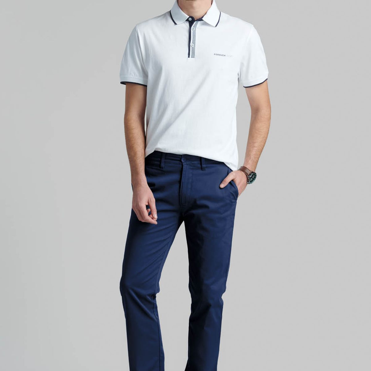 FEROUCH - Pantalón Twill Slim /31 Business Azul Ferouch