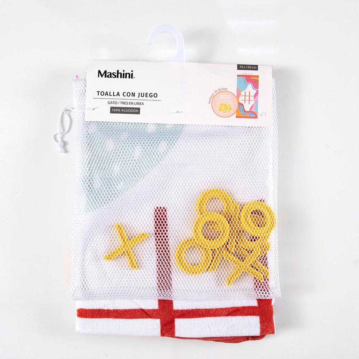 MASHINI - Toalla Con Juego De Playa Gato Rosado 70x150 100 % Algodon Mashini