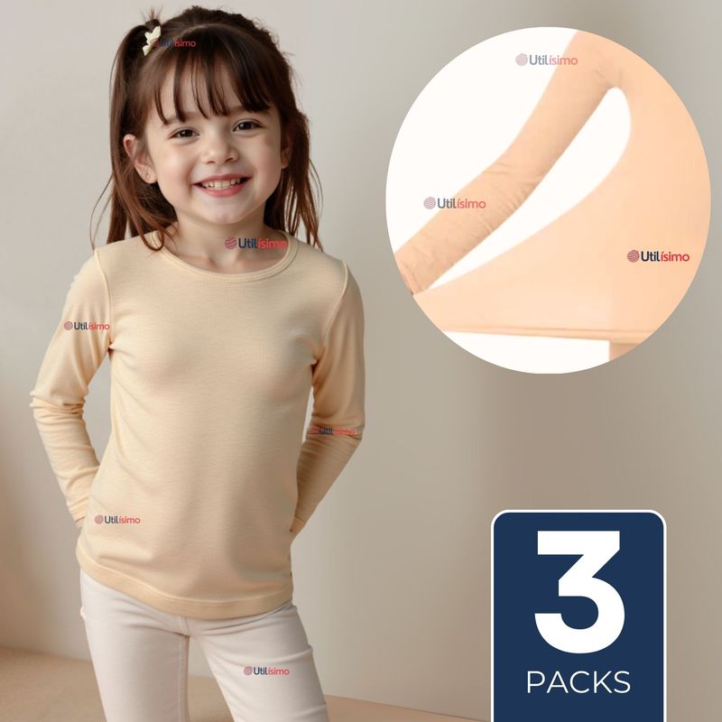 UTILISIMO - Pack 3 Camiseta Elástica Transpirable Manga Larga Nylon Segunda Piel