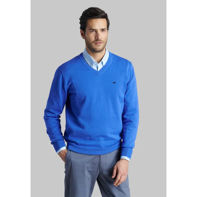 FEROUCH - Sweater V Neck Solido Azul Ferouch