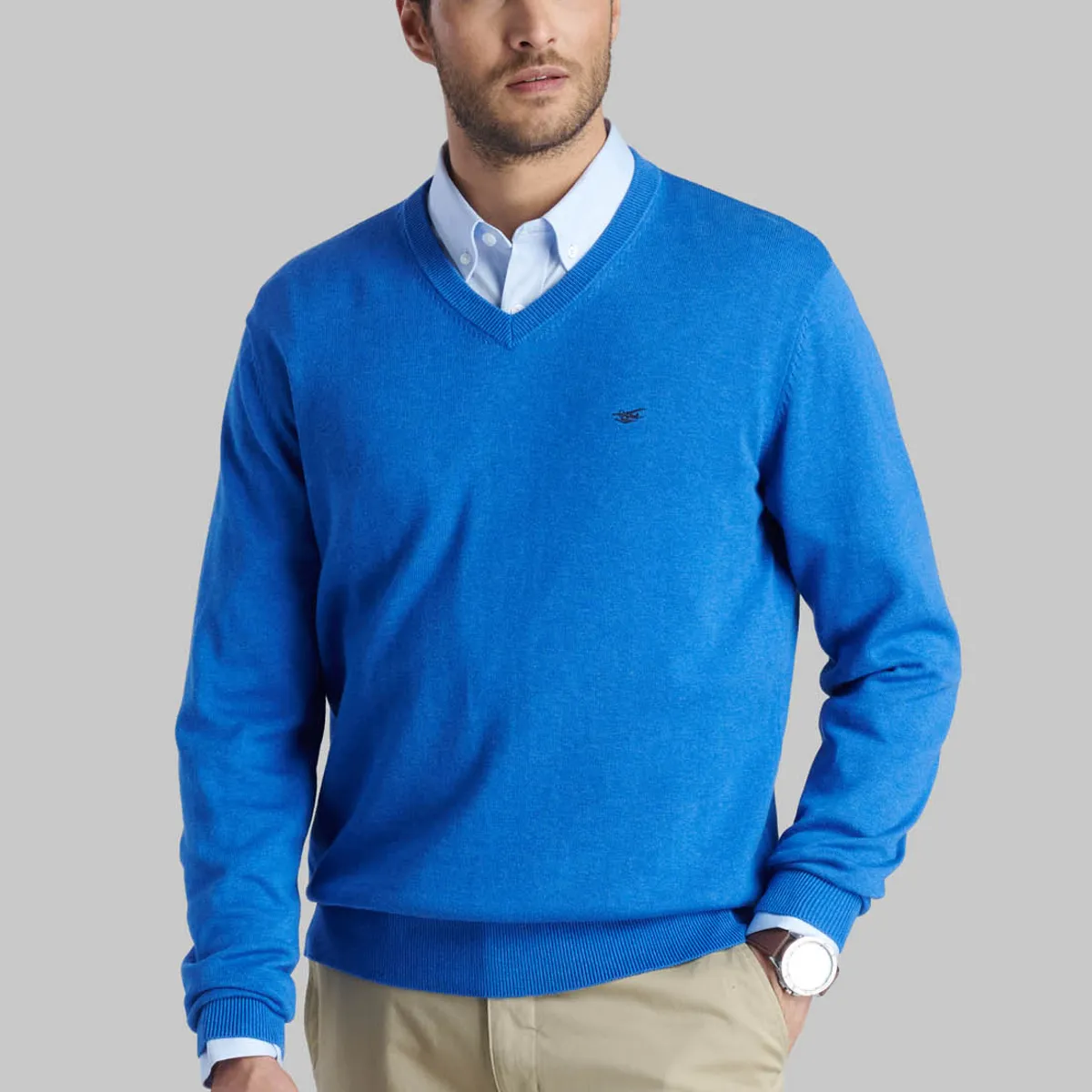 FEROUCH - Sweater V Neck Melange Azul Ferouch