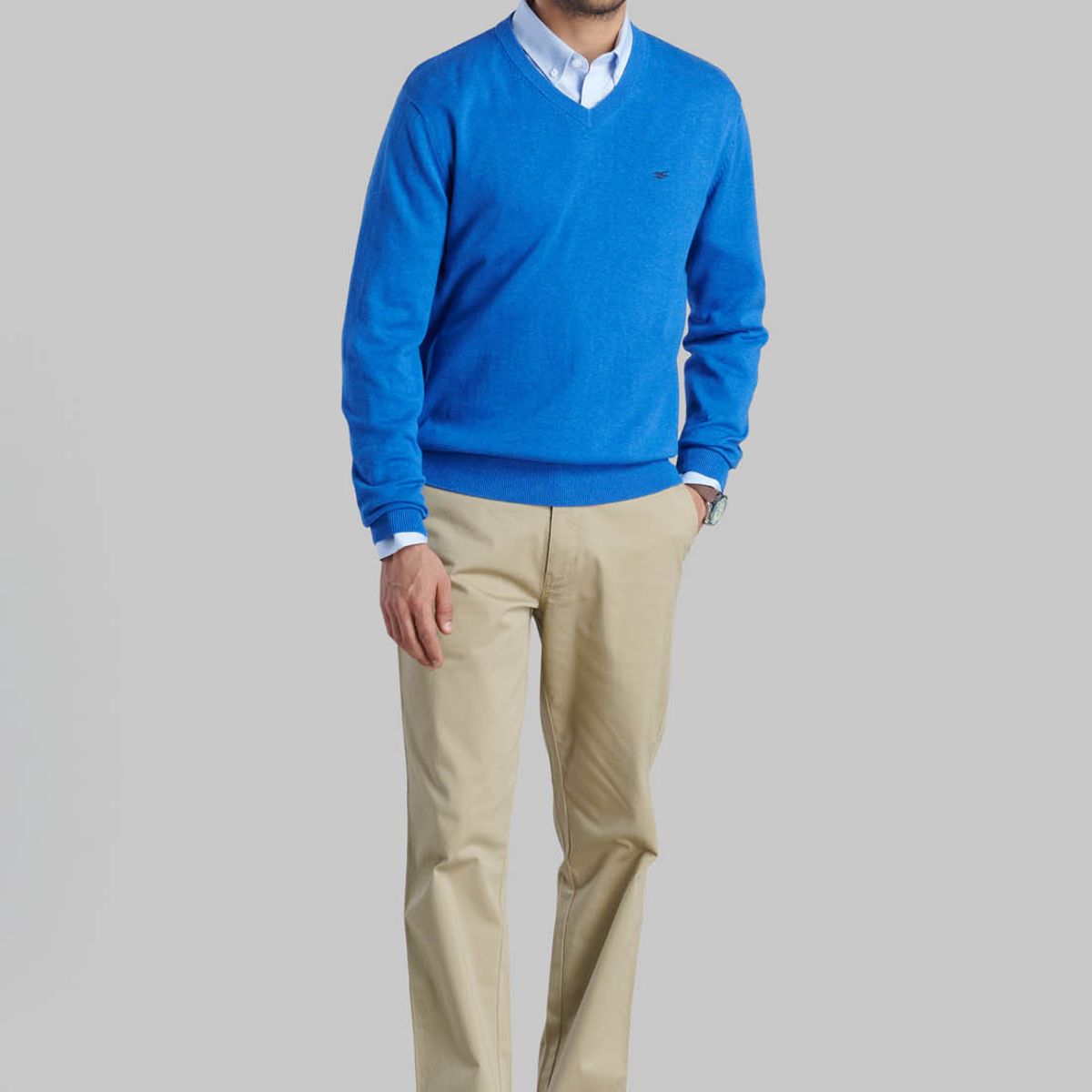 FEROUCH - Sweater V Neck Melange Azul Ferouch