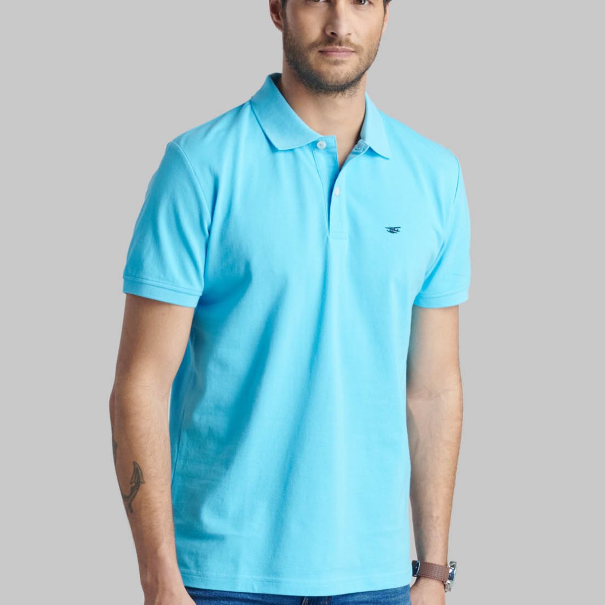 FEROUCH - Polera Pique Basica Celeste Ferouch