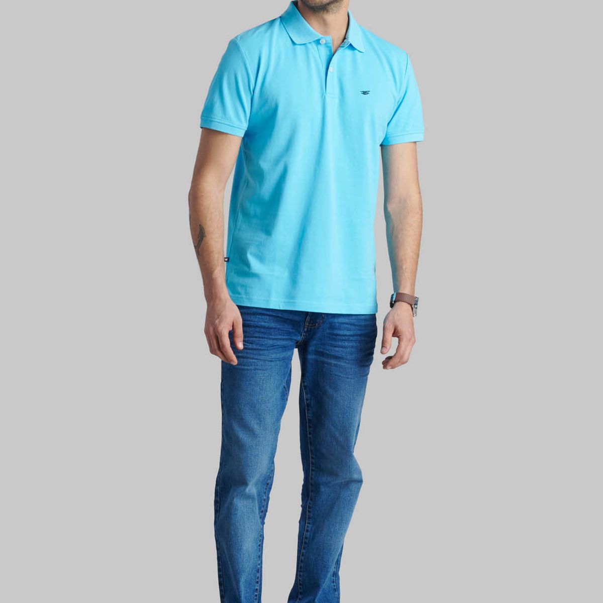 FEROUCH - Polera Pique Basica Celeste Ferouch