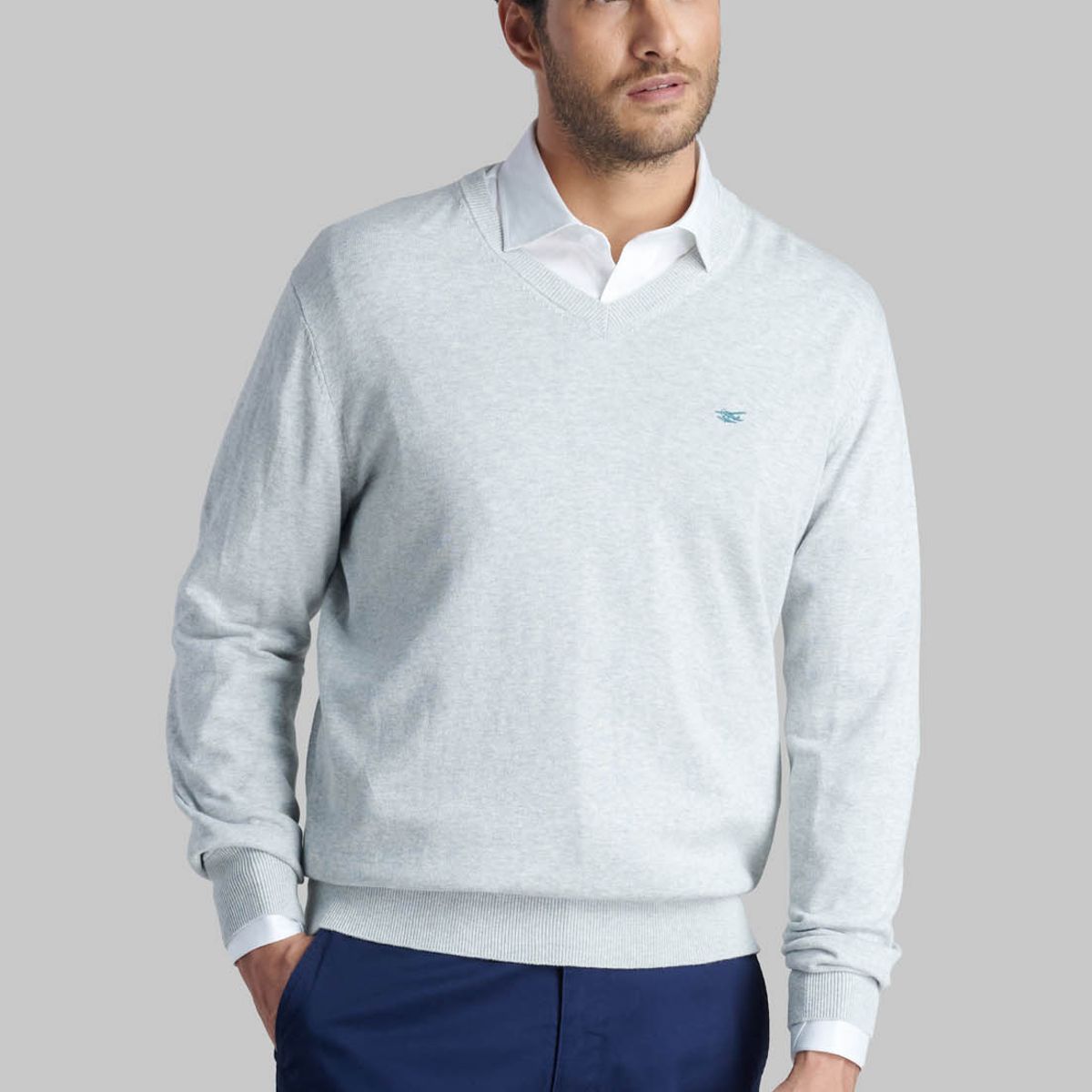 FEROUCH - Sweater V Neck Melange Gris Ferouch