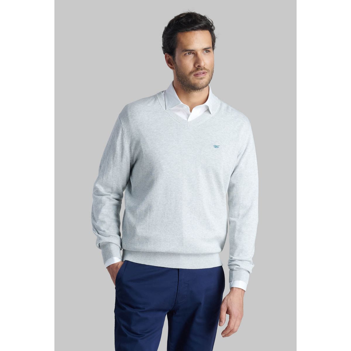 FEROUCH - Sweater V Neck Melange Gris Ferouch