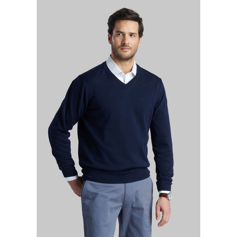 FEROUCH - Sweater V Neck Solido Azul Ferouch