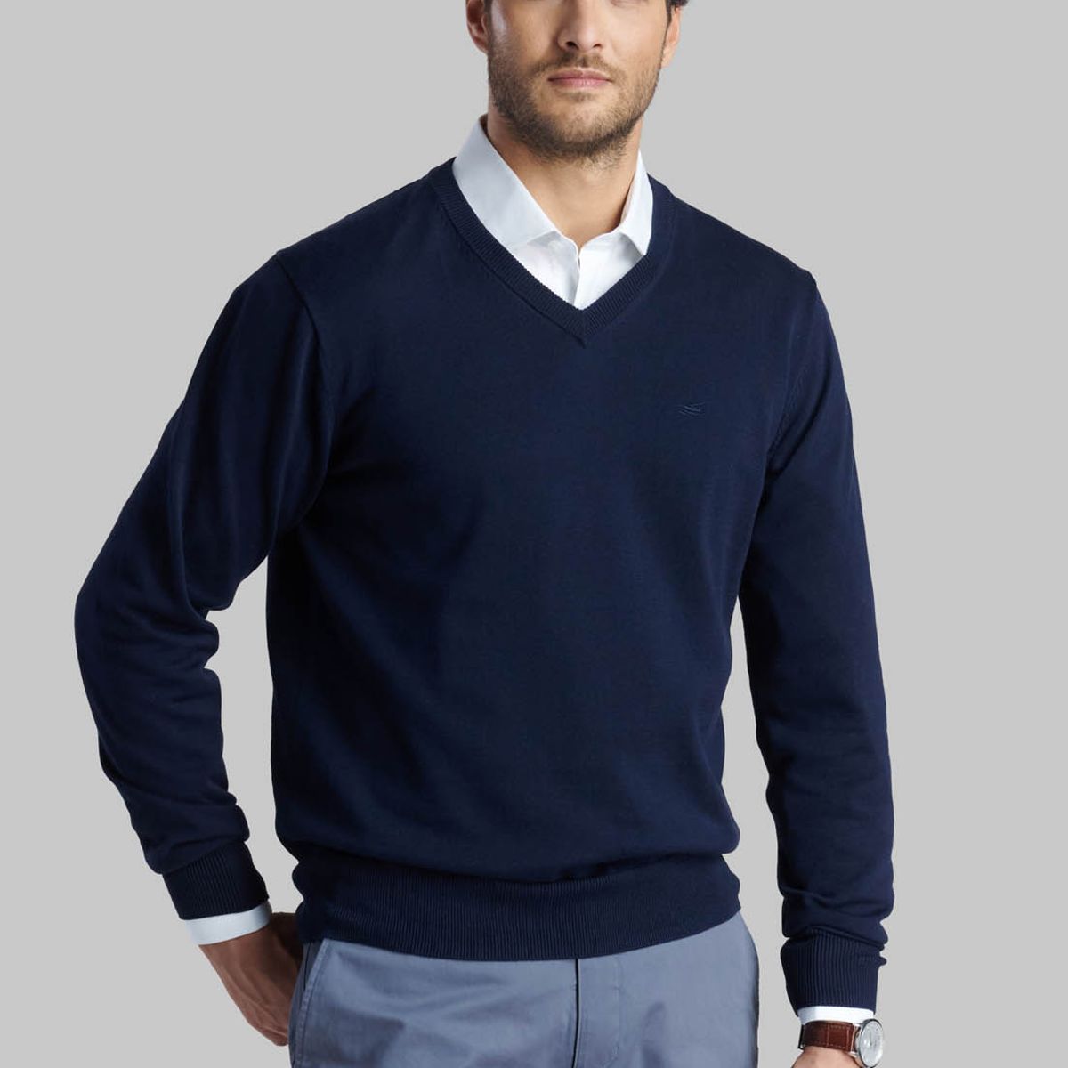 FEROUCH - Sweater V Neck Solido Azul Ferouch