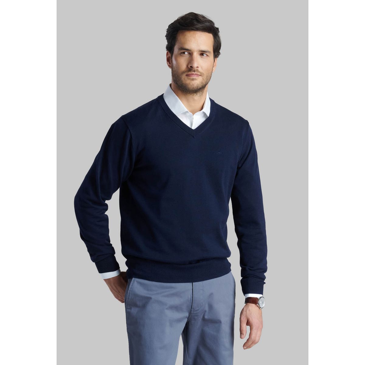 FEROUCH - Sweater V Neck Solido Azul Ferouch