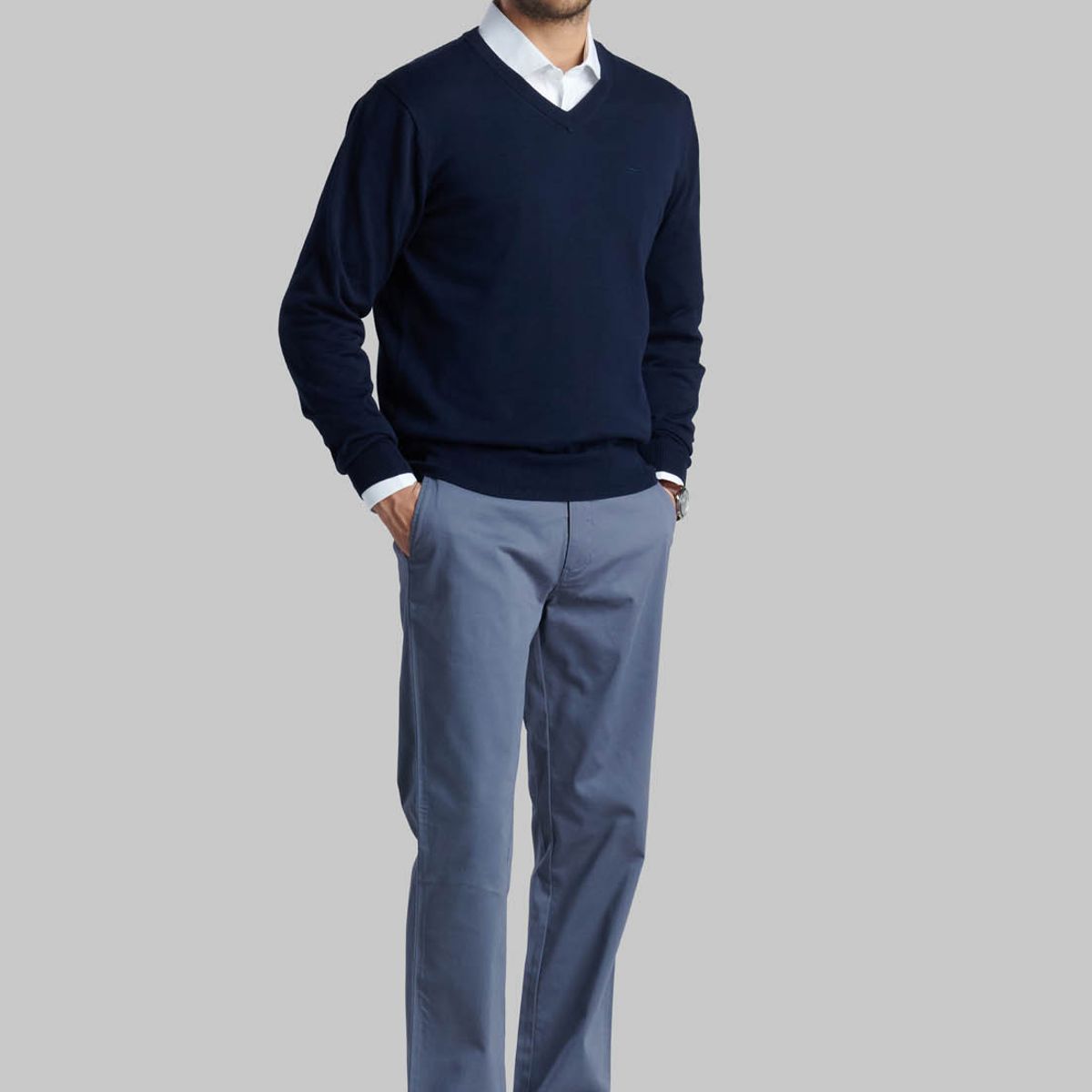 FEROUCH - Sweater V Neck Solido Azul Ferouch