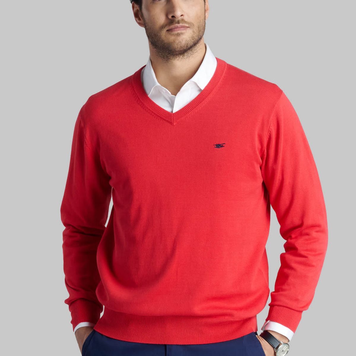 FEROUCH - Sweater V Neck Solido Rojo Ferouch