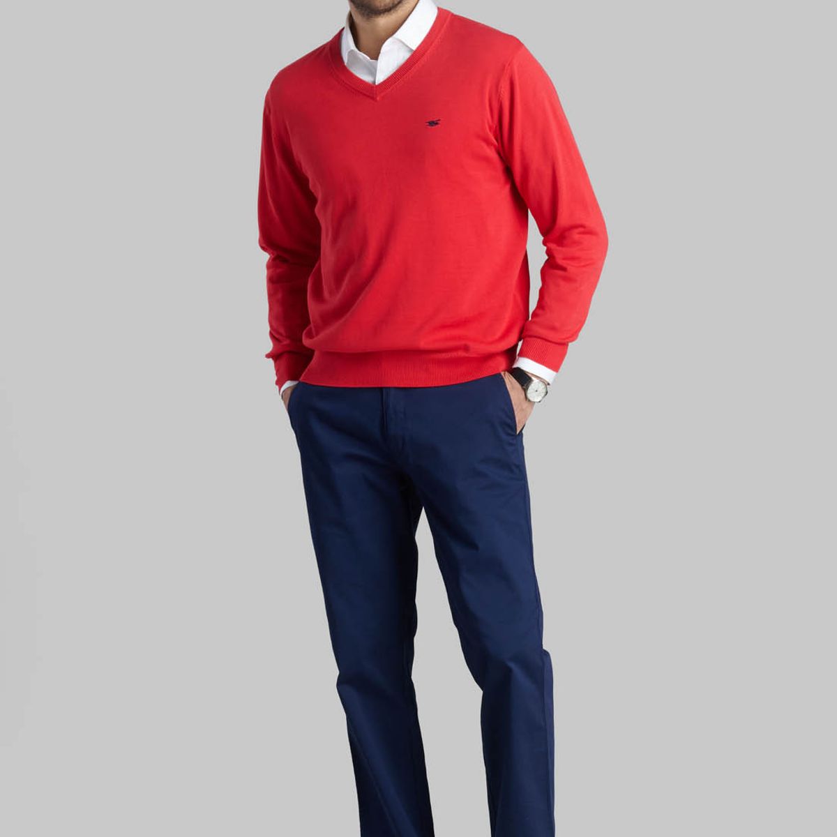 FEROUCH - Sweater V Neck Solido Rojo Ferouch