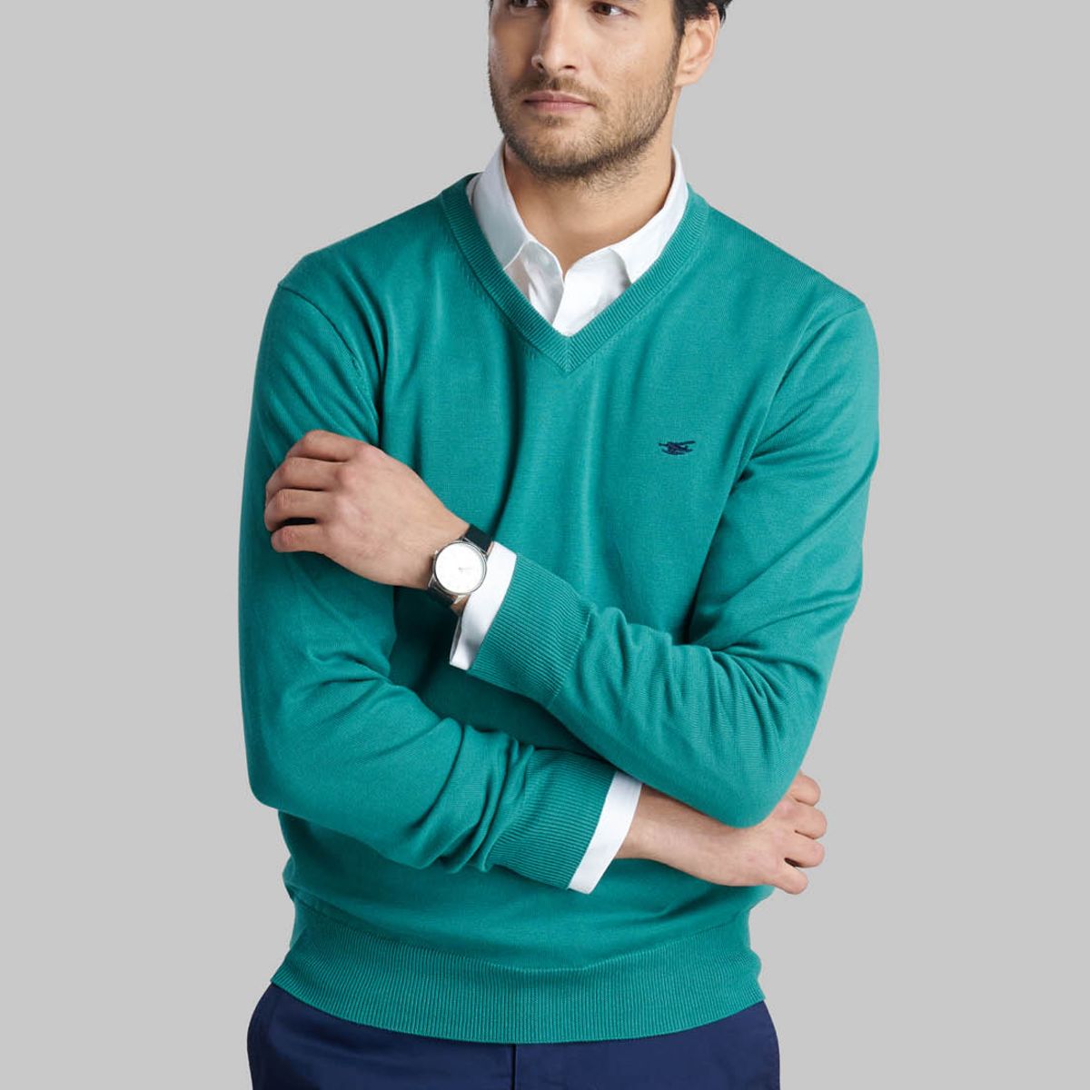 FEROUCH - Sweater V Neck Solido Verde Ferouch