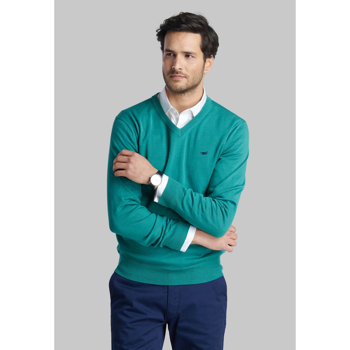 FEROUCH - Sweater V Neck Solido Verde Ferouch