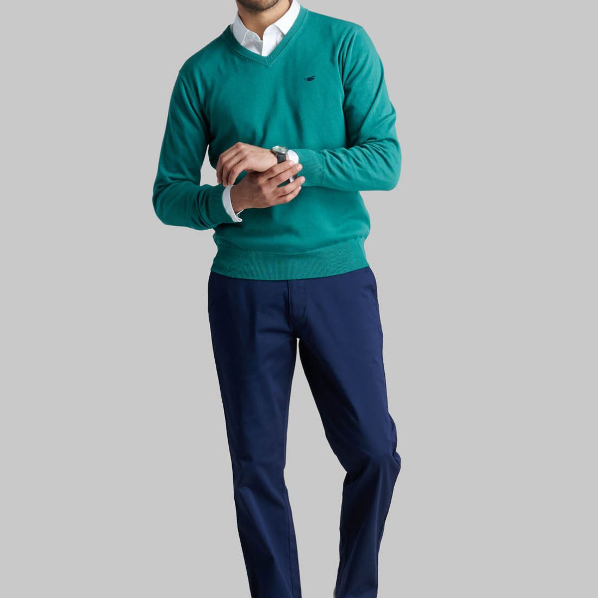 FEROUCH - Sweater V Neck Solido Verde Ferouch