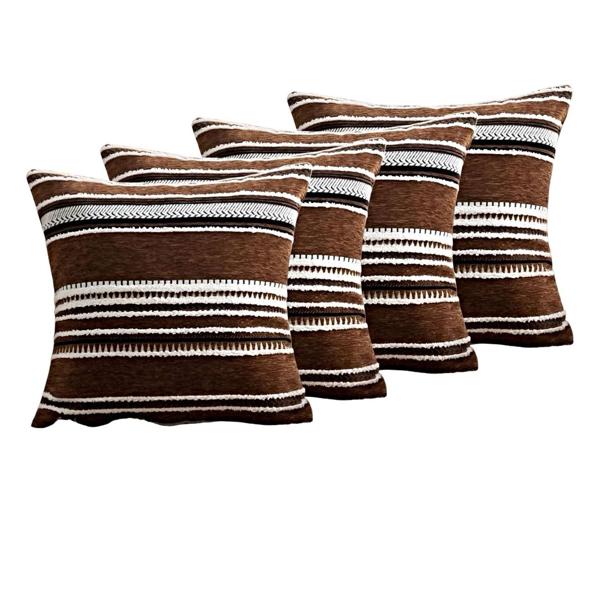 GENERICO - JUEGO DE 4 FUNDAS DE COJINES DISEÑO CHENILLE LINEAS MANDALA A3…