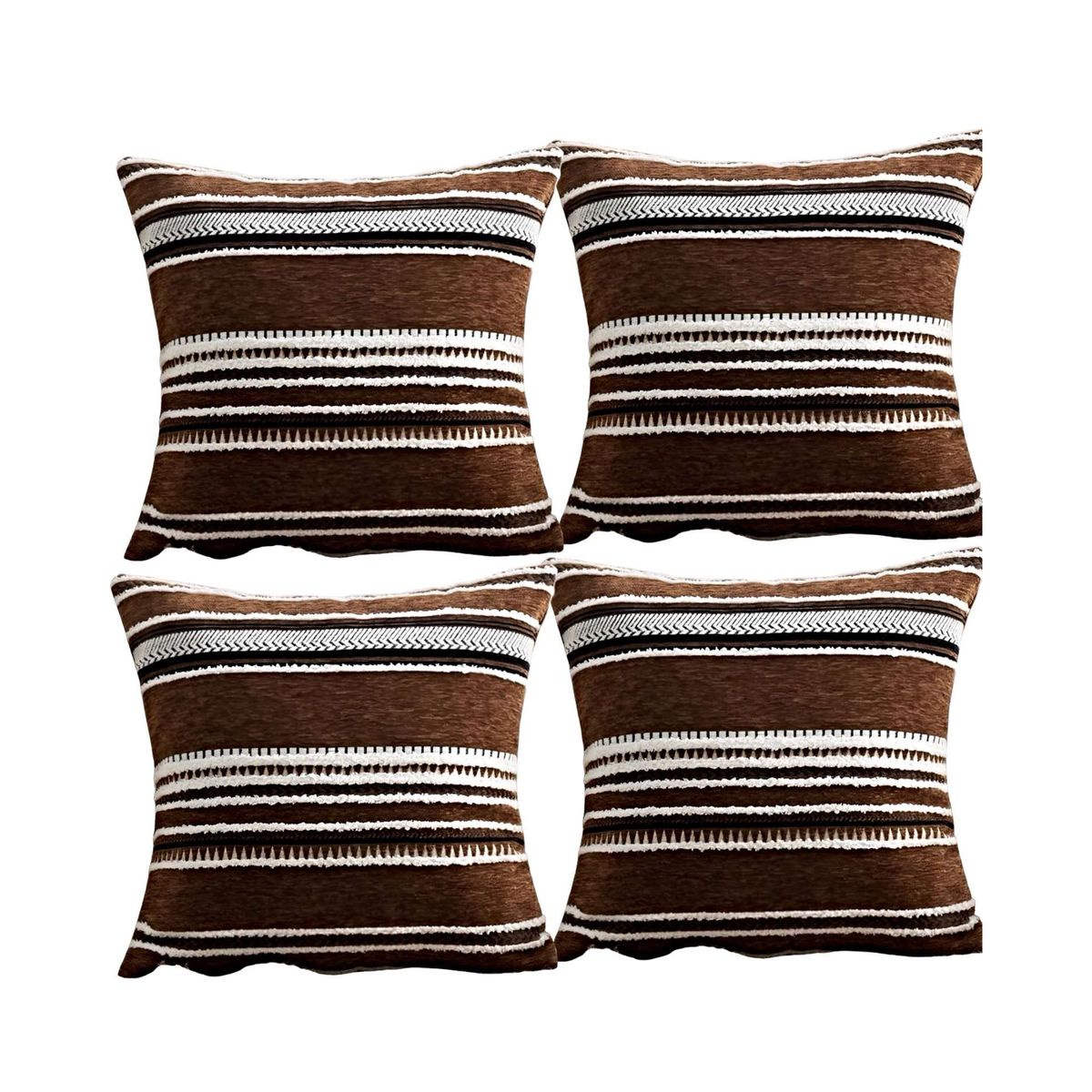 GENERICO - JUEGO DE 4 FUNDAS DE COJINES DISEÑO CHENILLE LINEAS MANDALA A3