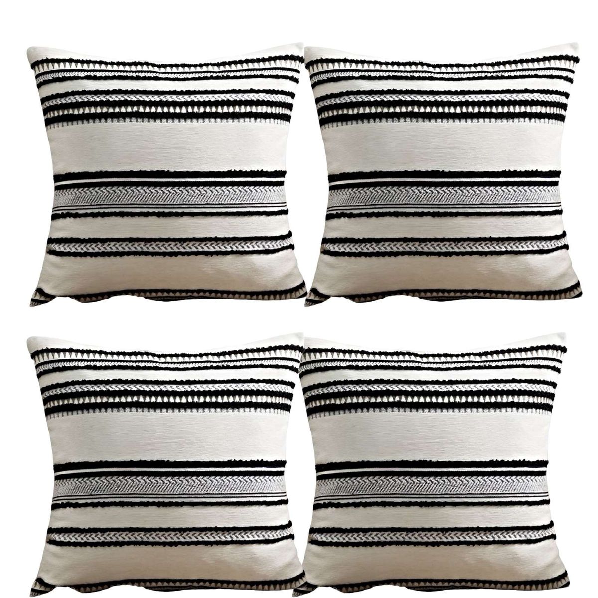 GENERICO - JUEGO DE 4 FUNDAS DE COJINES DISEÑO CHENILLE LINEAS MANDALA A2
