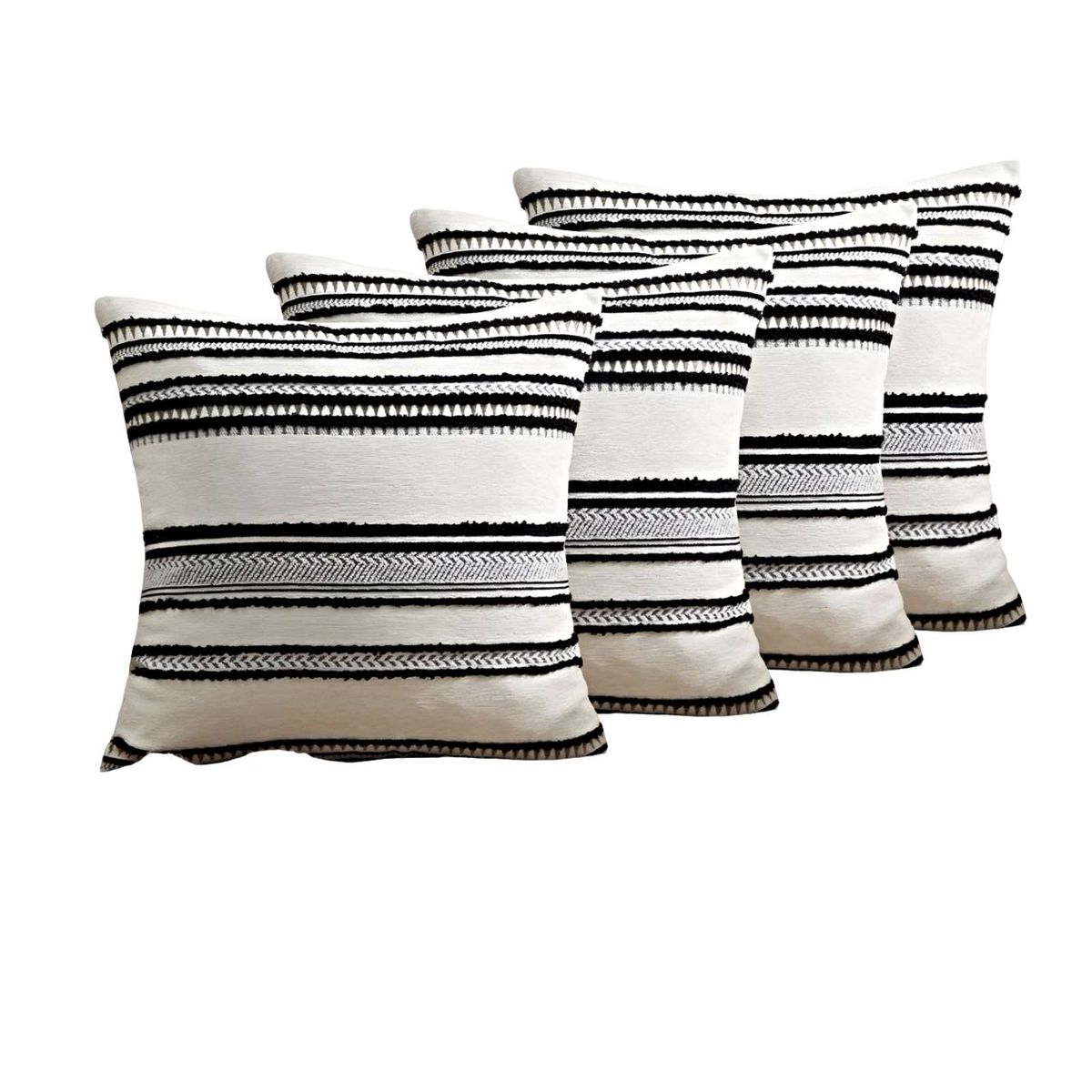 GENERICO - JUEGO DE 4 FUNDAS DE COJINES DISEÑO CHENILLE LINEAS MANDALA A2