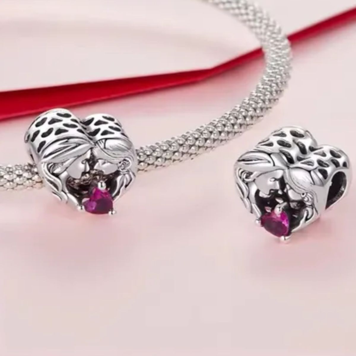 LK LUKSO - Charm Mamá e Hija en Plata 925 con Circón Rosa  