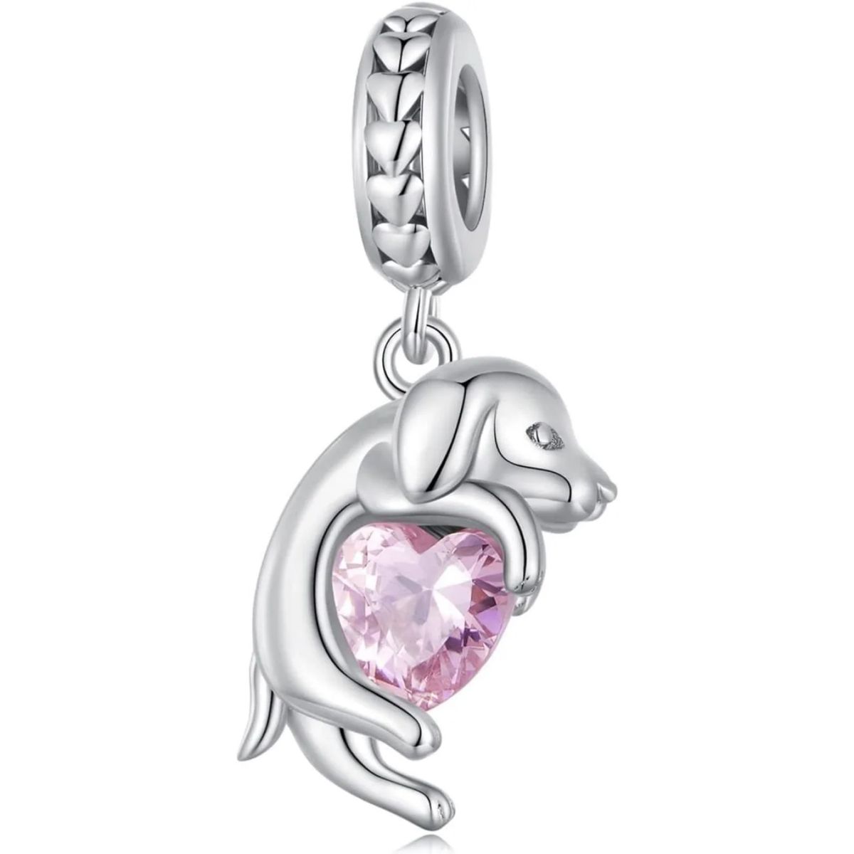 LK LUKSO - Charm Perrito sobre Corazón Rosa en Plata 925 