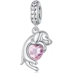 LK LUKSO - Charm Perrito sobre Corazón Rosa en Plata 925