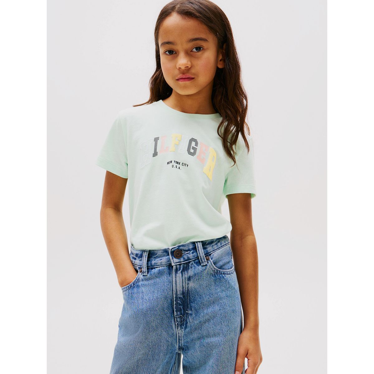 TOMMY HILFIGER - Polera Tipo Universitaria De Cuello Redondo Verde Tommy Hilfiger