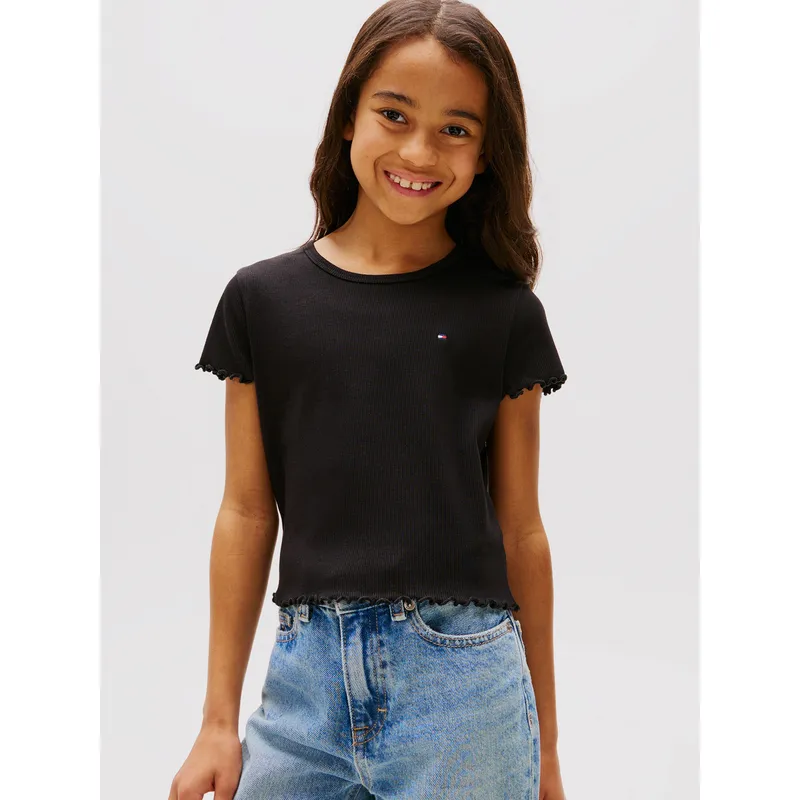 TOMMY HILFIGER - Polera Con Ribetes Fruncidos Negro Tommy Hilfiger
