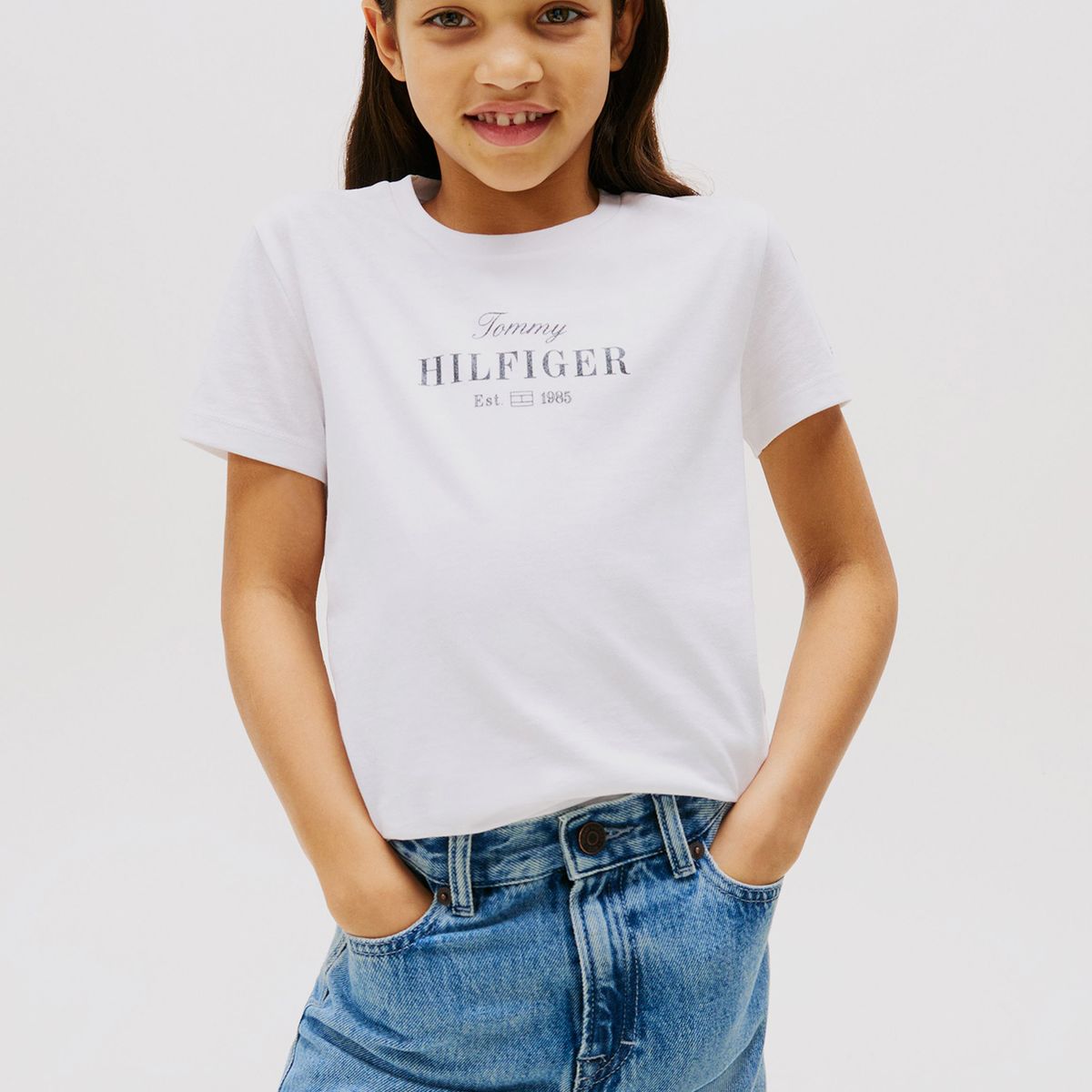 TOMMY HILFIGER - Polera Con Logo De Purpurina Blanco Tommy Hilfiger