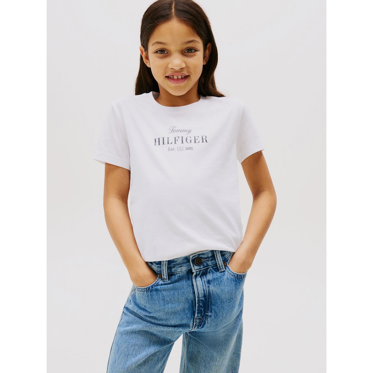 TOMMY HILFIGER - Polera Con Logo De Purpurina Blanco Tommy Hilfiger