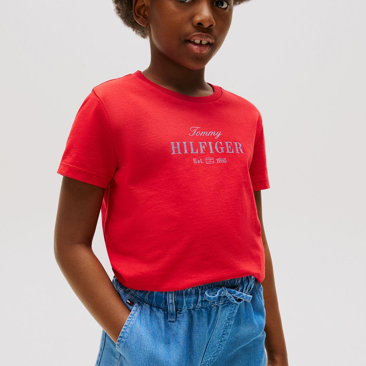 TOMMY HILFIGER - Polera Con Logo De Purpurina Rojo Tommy Hilfiger