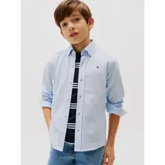 TOMMY HILFIGER - Camisa De Corte Regular En Piqué Celeste