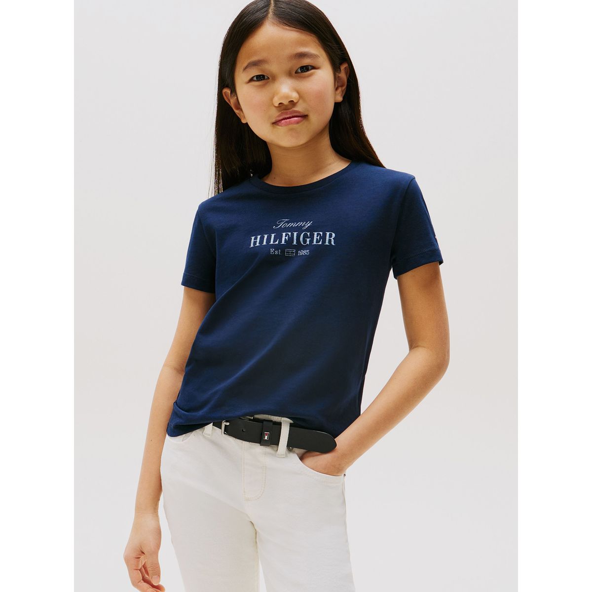 TOMMY HILFIGER - Polera Con Logo De Purpurina Azul Tommy Hilfiger