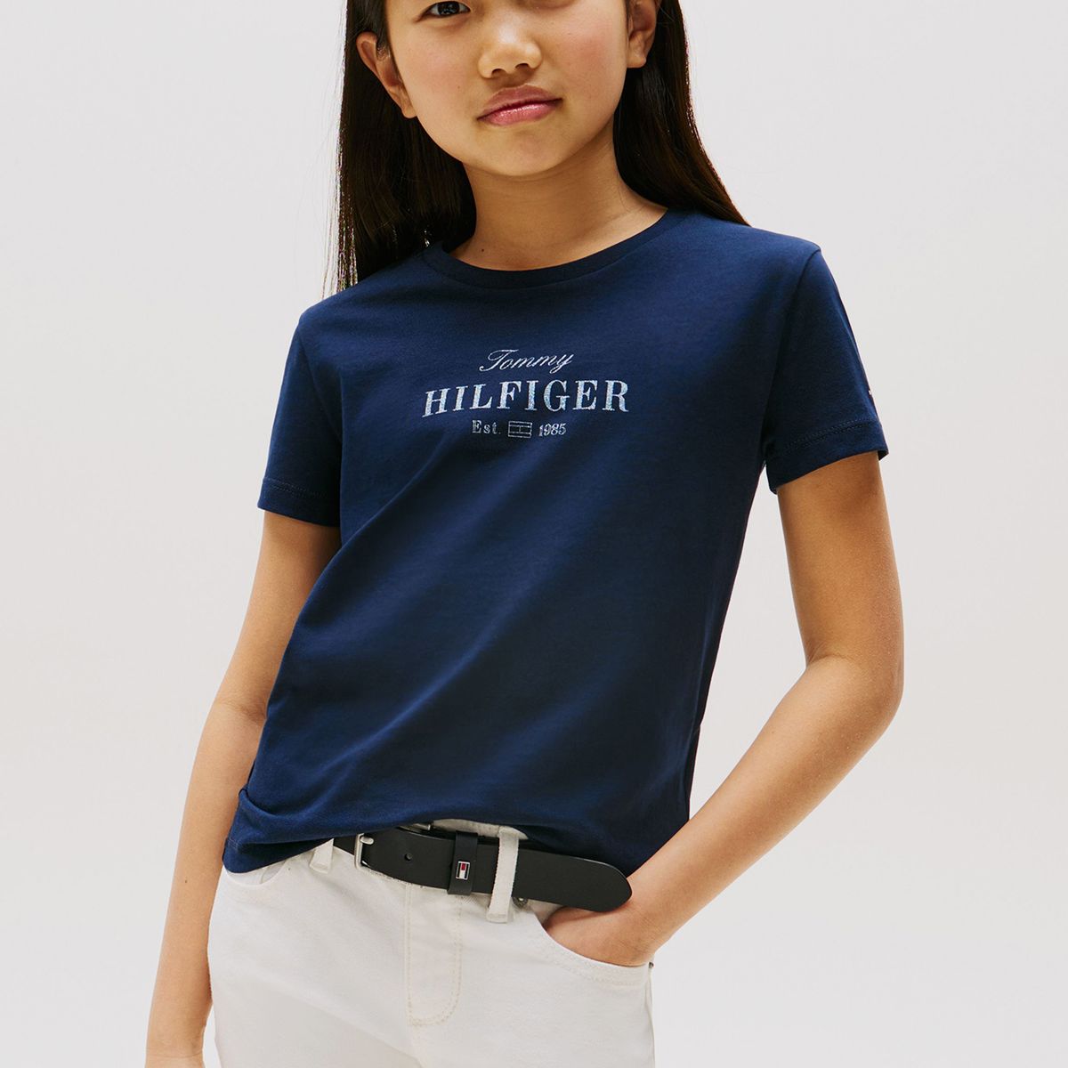 TOMMY HILFIGER - Polera Con Logo De Purpurina Azul Tommy Hilfiger