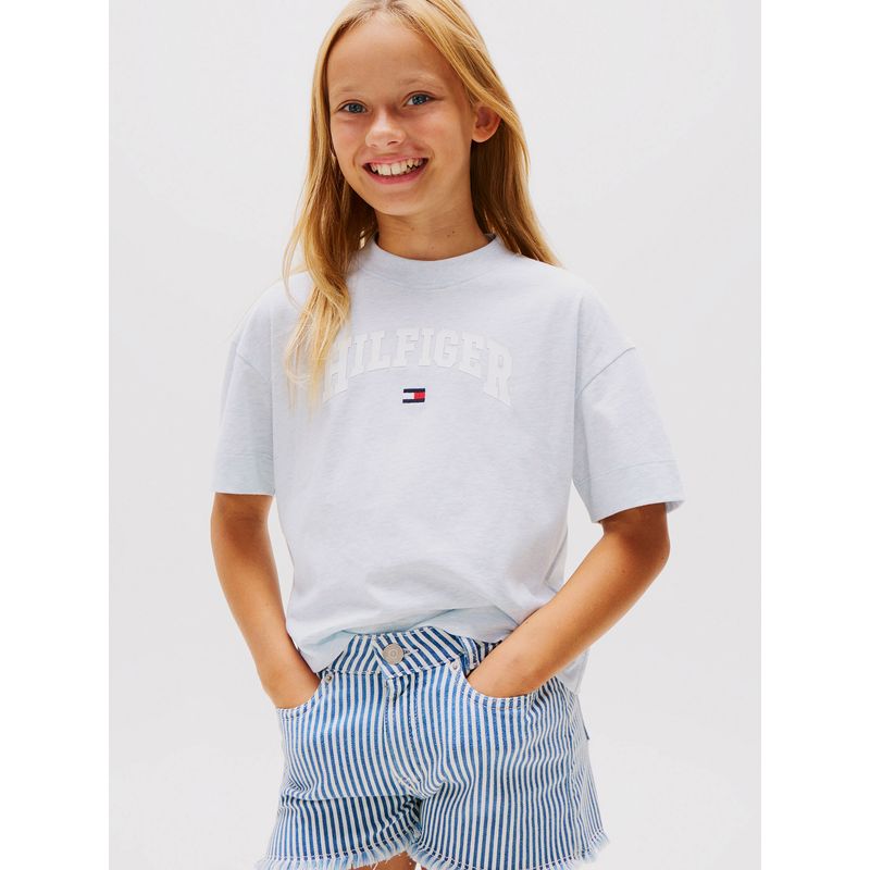 TOMMY HILFIGER - Polera Jaspeada Con Logo Universitario Celeste Tommy Hilfiger