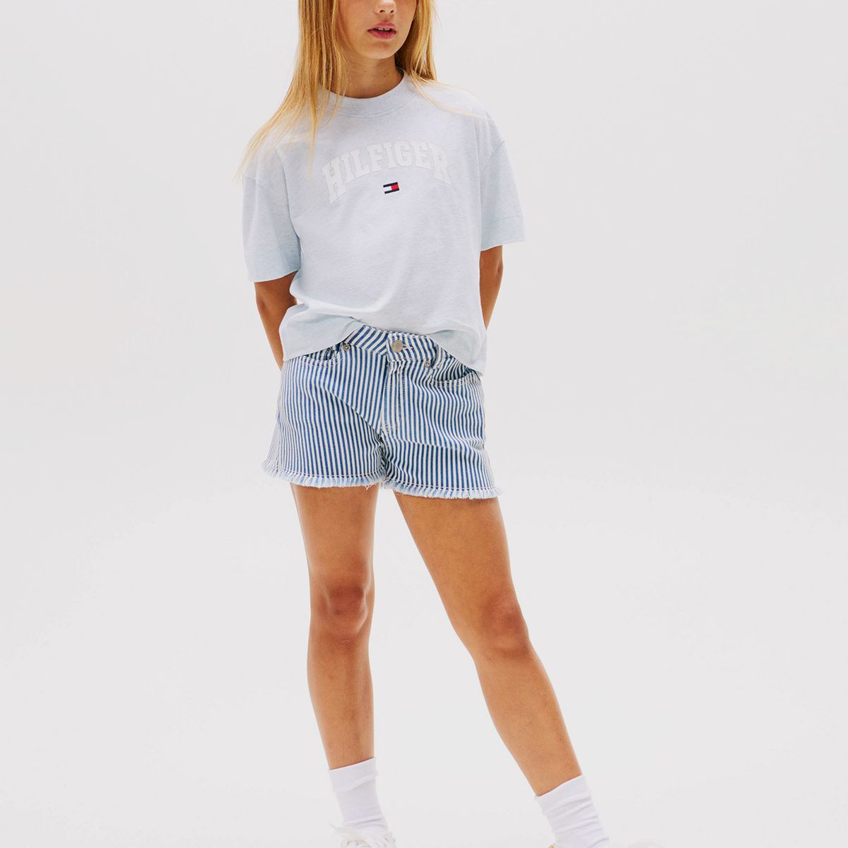 TOMMY HILFIGER - Polera Jaspeada Con Logo Universitario Celeste Tommy Hilfiger