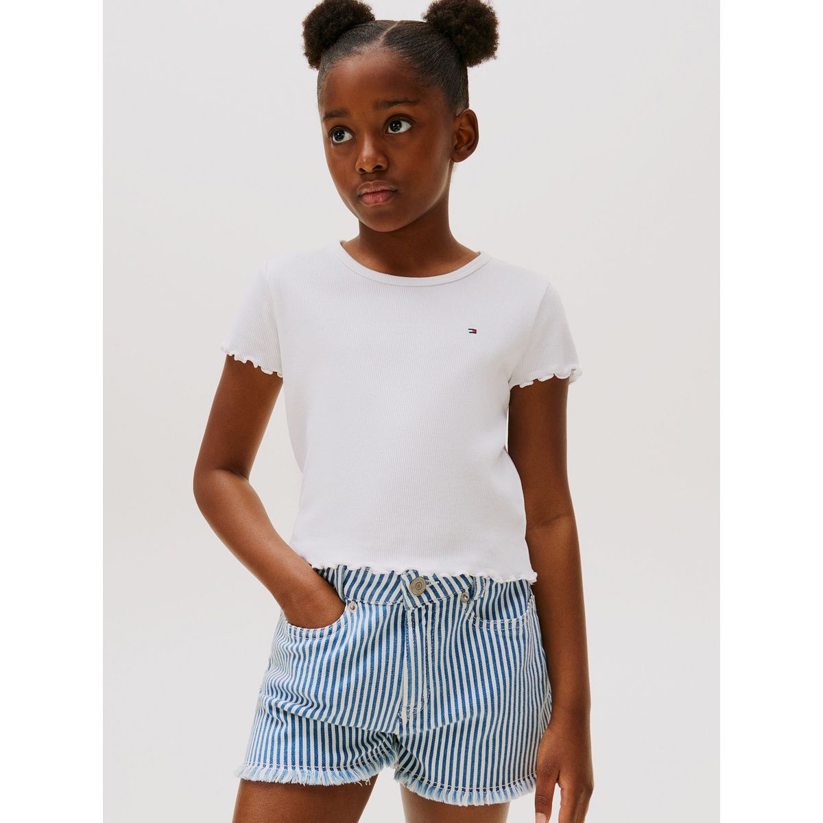 TOMMY HILFIGER - Polera Con Ribetes Fruncidos Blanco Tommy Hilfiger