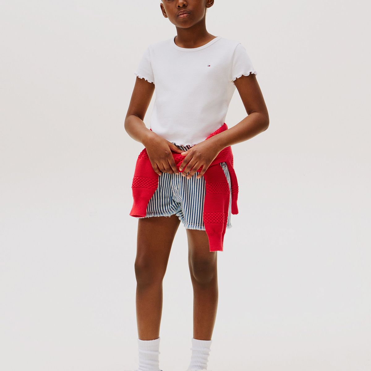 TOMMY HILFIGER - Polera Con Ribetes Fruncidos Blanco Tommy Hilfiger