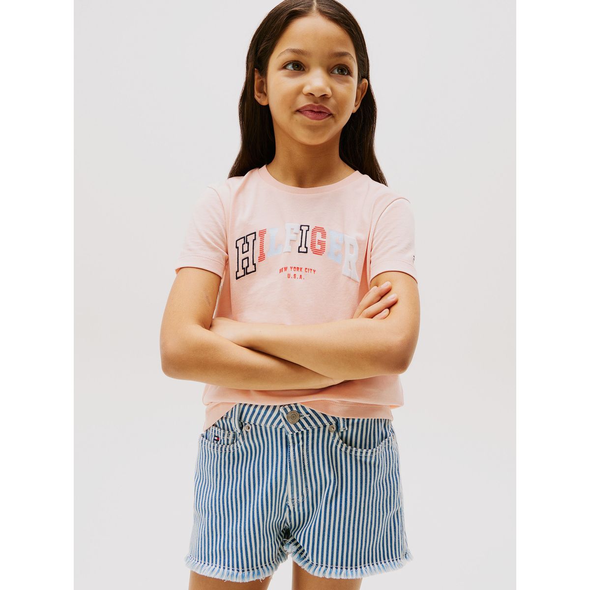 TOMMY HILFIGER - Polera Tipo Universitaria De Cuello Redondo Rosado Tommy Hilfiger